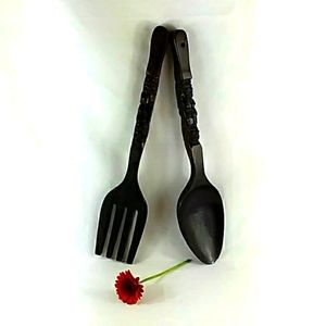 PHILIPPINES OVERSIZED SPOON & FORK HAND CARVED  LARGE WOOD CUTLERY WALL HANGINGS